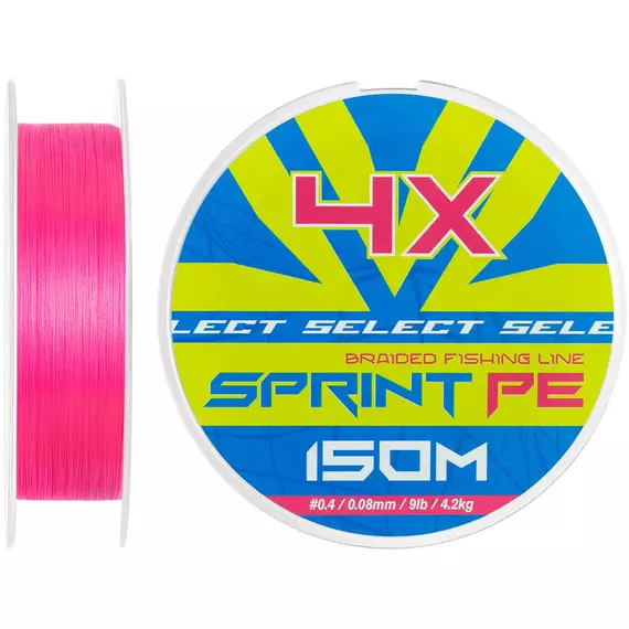 Шнур Select Sprint PE 4X Pink 150m #0.4/0.08mm 9lb/4.2kg, Диаметр: 0.08mm, Размотка: 150m, Выберите цвет: Рожевий, фото 